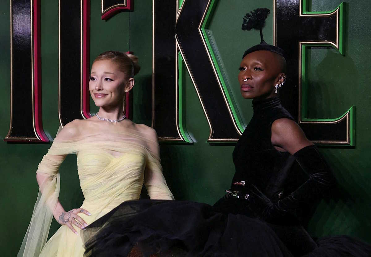 Cast members Ariana Grande and Cynthia Erivo attend a premiere for the film "Wicked" in London, Britain, November 18, 2024. REUTERS