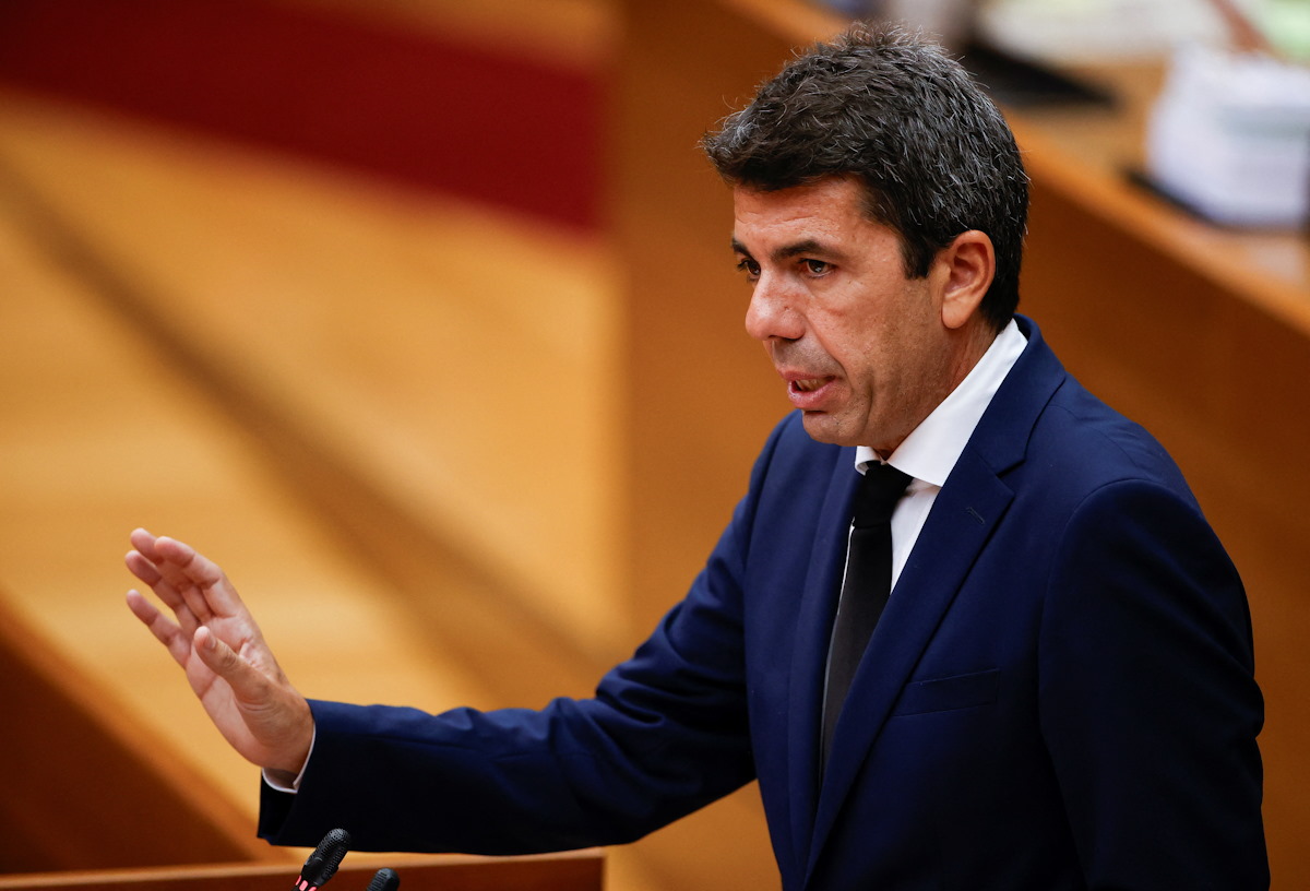 Valencia's regional leader Carlos Mazon gestures as he appears before the regional assembly following the devastating floods on October 29 that claimed over 200 lives, in Valencia, Spain, November 15, 2024. REUTERS
