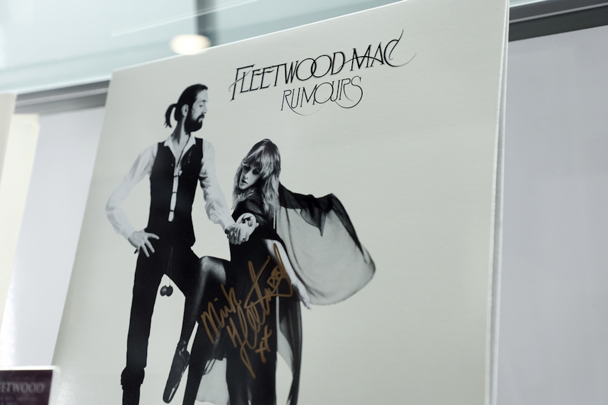 epa10335476 Mick Fleetwood's signed 'Rumours' record album record is on display during the press preview of the Fleetwood Mac auction at Julien's Auctions in Beverly Hills, California, USA, 28 November 2022. The two-day auction event will be held in Beverly Hills on 03 and 04 December 2022.  EPA