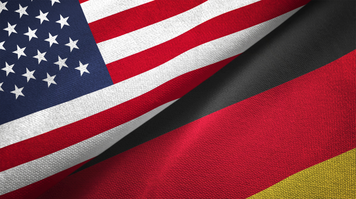 Germany and United States flags together realtions textile cloth fabric texture