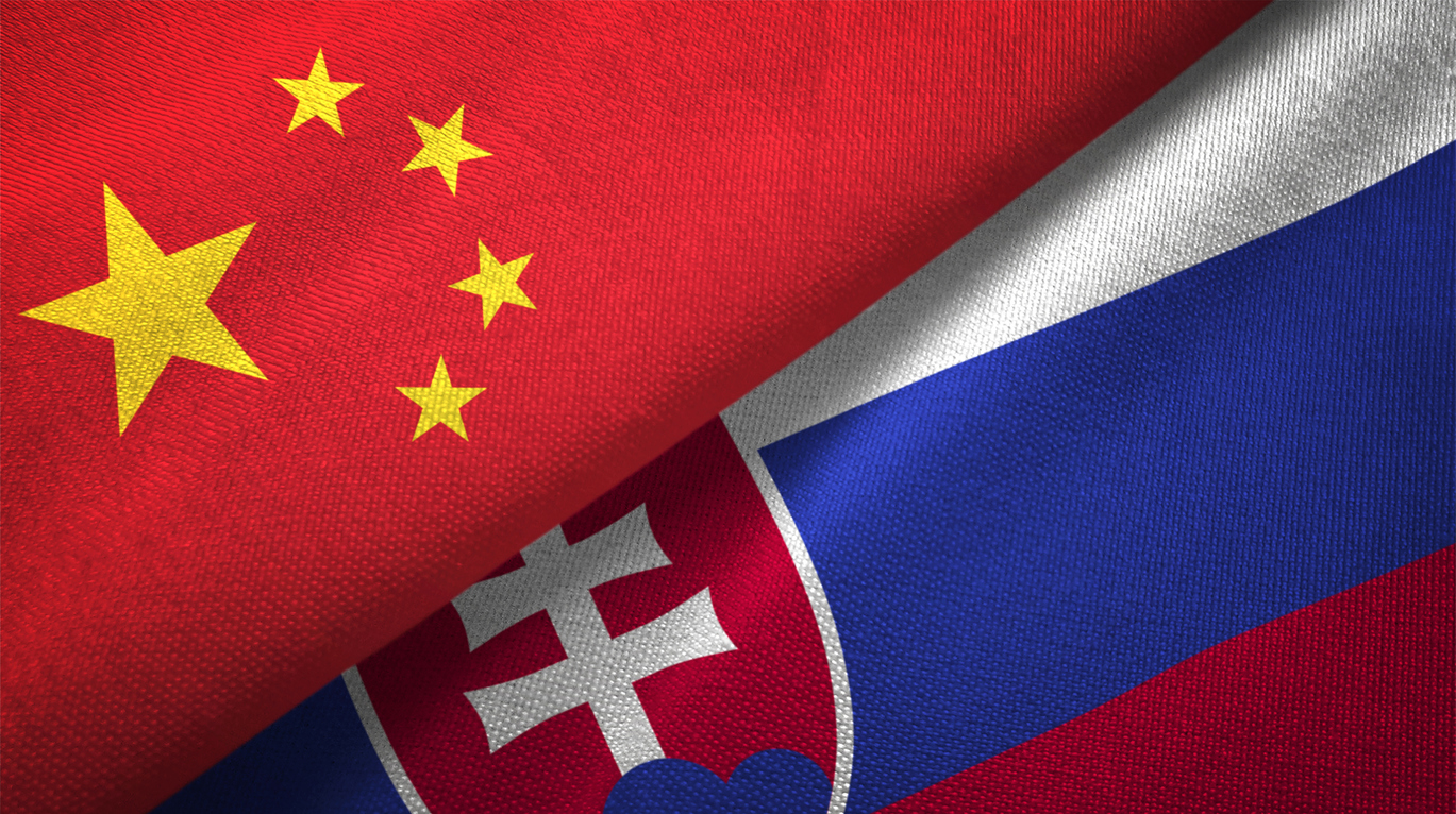 Slovakia and China flag together realtions textile cloth fabric texture
