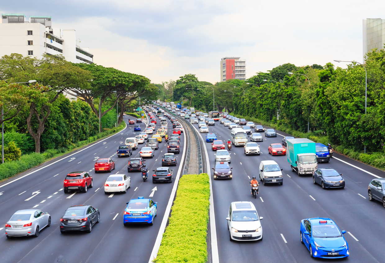 Singapore-11 MAY 2018:Singapore high speed road aerial view from high bridge