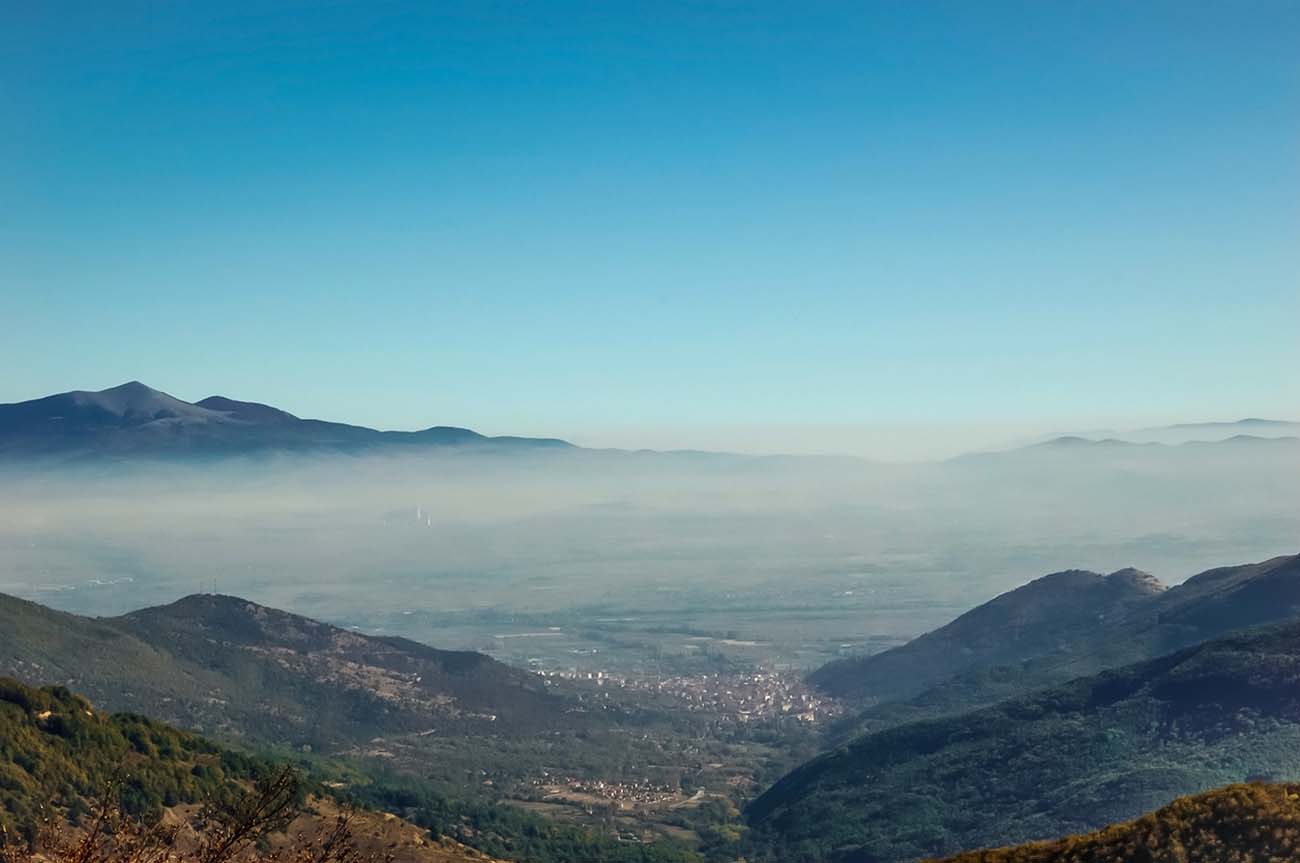 Misty Mountain valley of Florina Panoramic view from ski resort