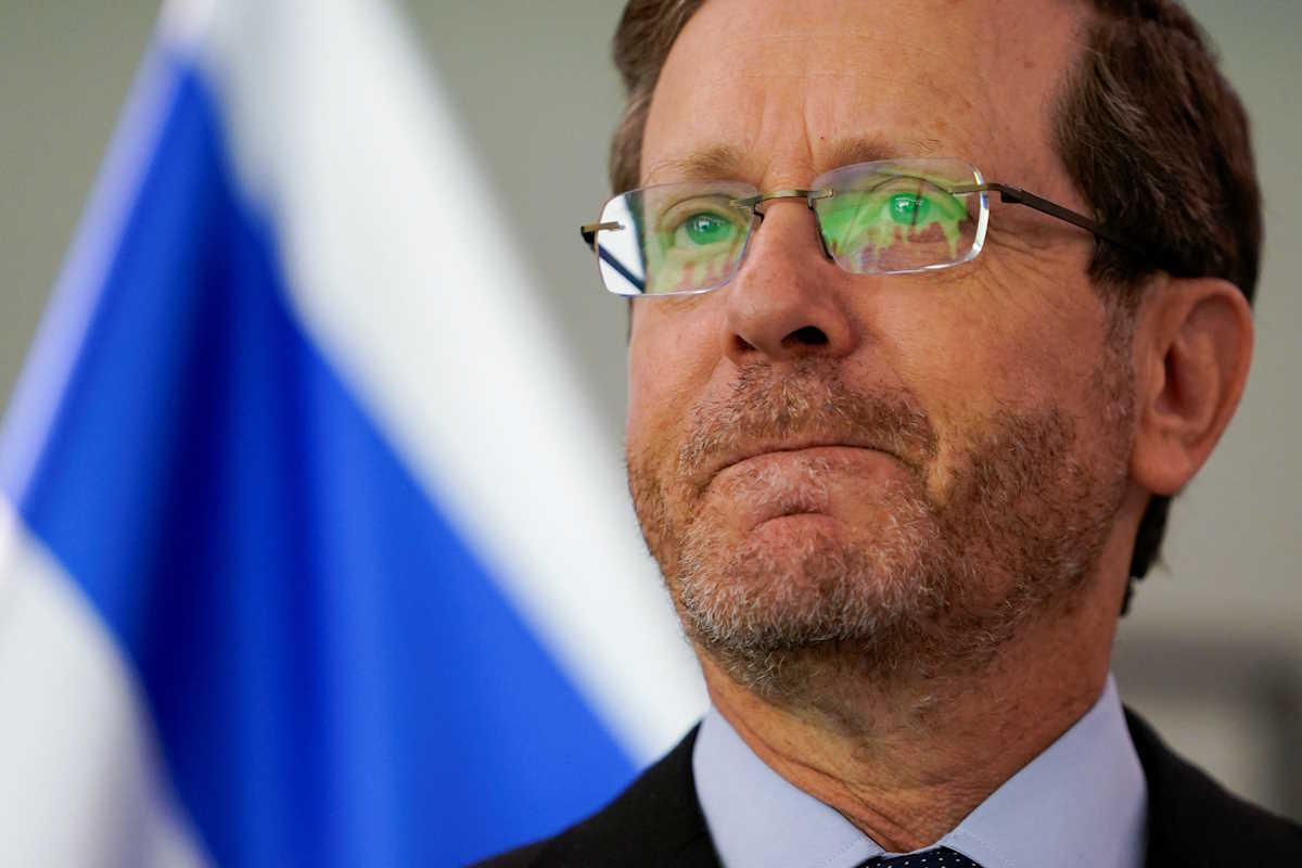 Israel's President Isaac Herzog looks on as he speaks with the media accompanied by U.S. Secretary of State Antony Blinken in Tel Aviv, Israel, October 22, 2024. REUTERS