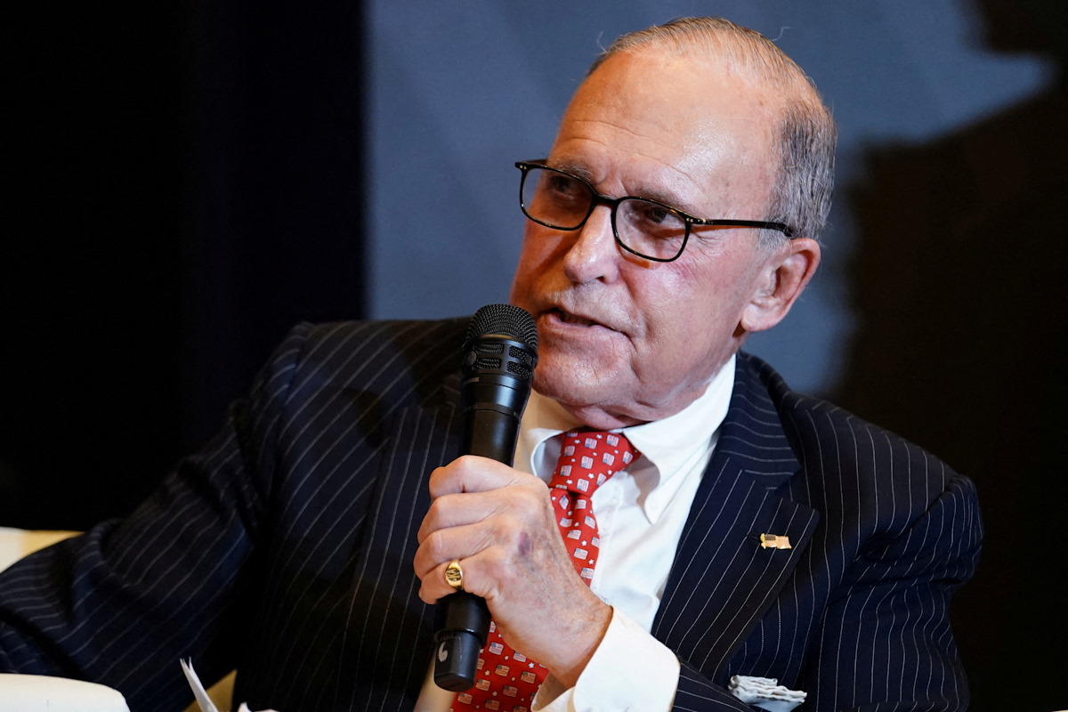 FILE PHOTO: Larry Kudlow, former director of the United States National Economic Council, speaks during a panel at the America First Policy Institute America First Agenda Summit in Washington, U.S., July 26, 2022. REUTERS