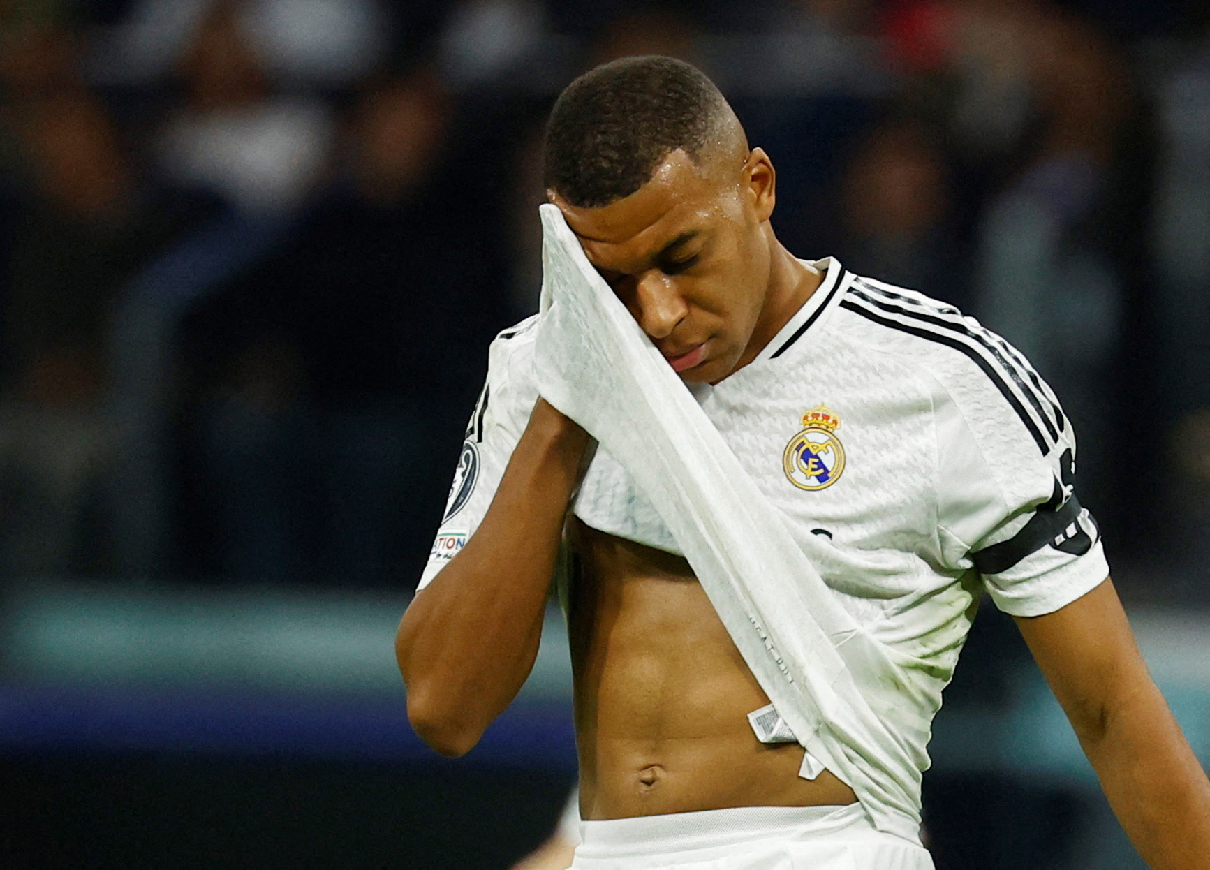 Soccer Football - Champions League - Real Madrid v AC Milan - Santiago Bernabeu, Madrid, Spain - November 5, 2024 Real Madrid's Kylian Mbappe reacts REUTERS