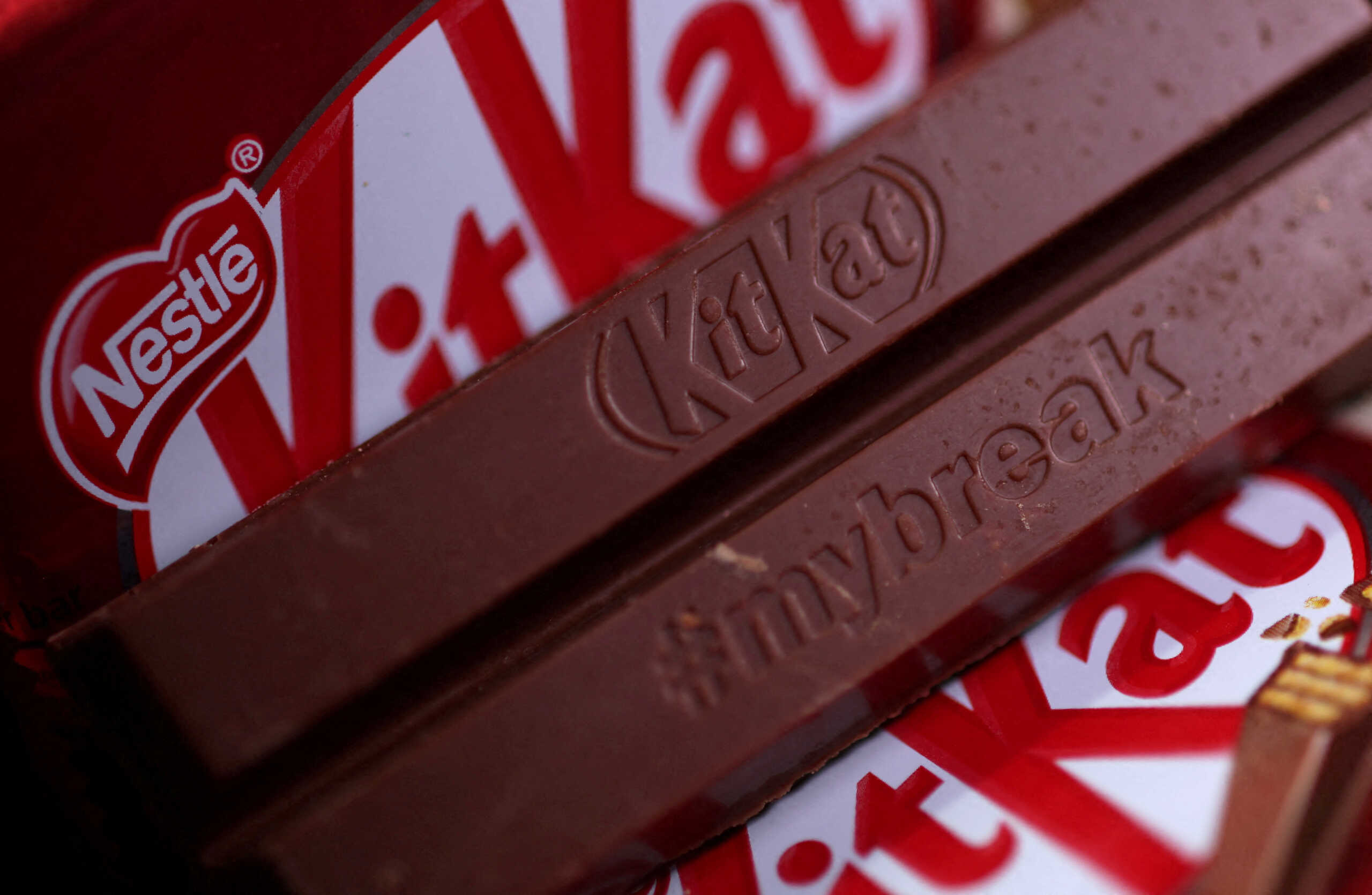 FILE PHOTO: Bars of Kit Kat, a chocolate product manufactured by Nestle, are seen in an illustration picture taken in Manchester, Britain, May 17, 2024. REUTERS