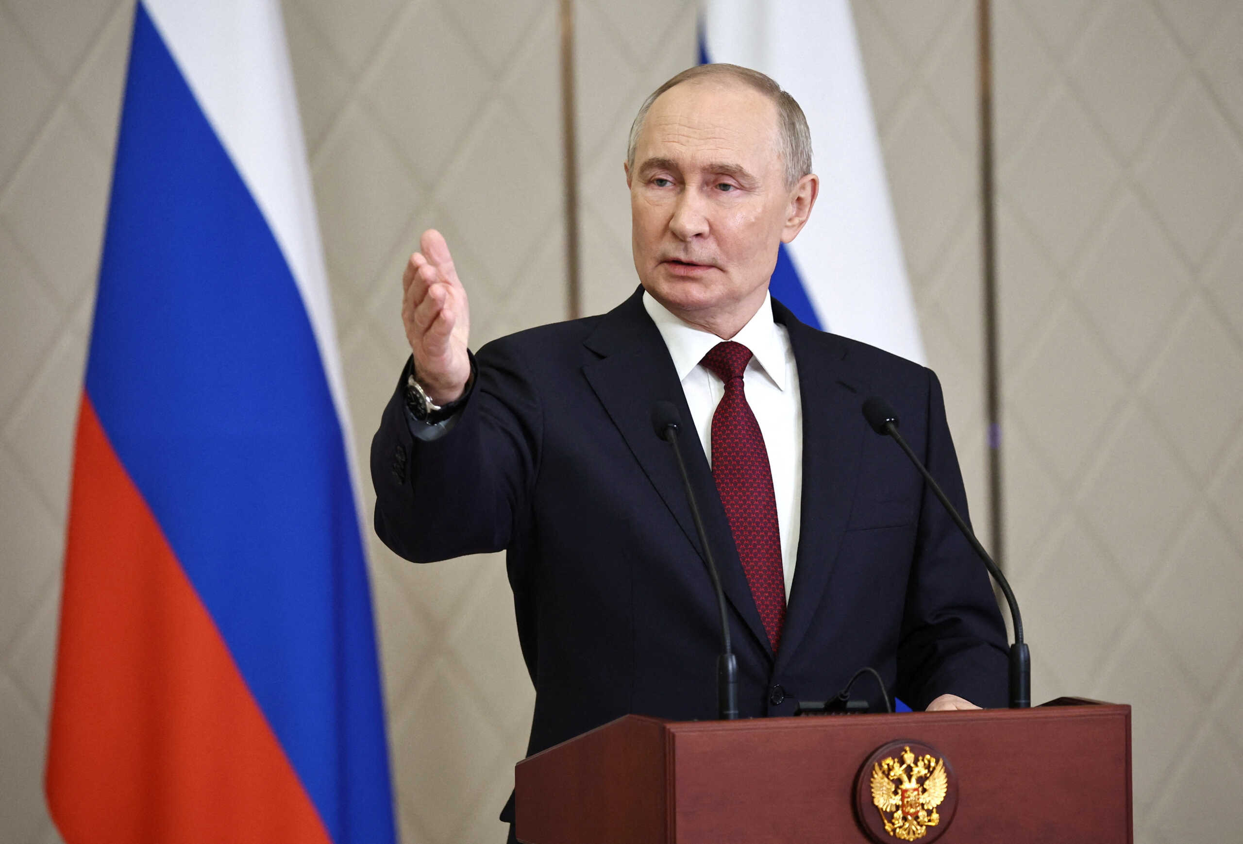 Russian President Vladimir Putin attends a press conference following the Collective Security Treaty Organisation (CSTO) summit in Astana, Kazakhstan, November 28, 2024. Sputnik