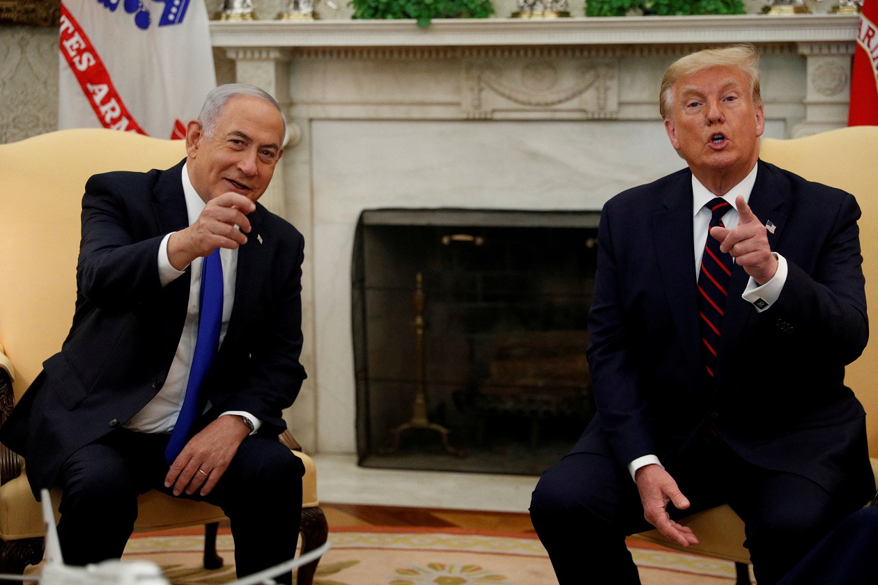 FILE PHOTO: Israel's Prime Minister Benjamin Netanyahu meets with U.S. President Donald Trump prior to signing the Abraham Accords, normalizing relations between Israel and some of its Middle East neighbors in a strategic realignment of Middle Eastern countries against Iran, during a meeting in the Oval Office at the White House in Washington, U.S., September 15, 2020. REUTERS