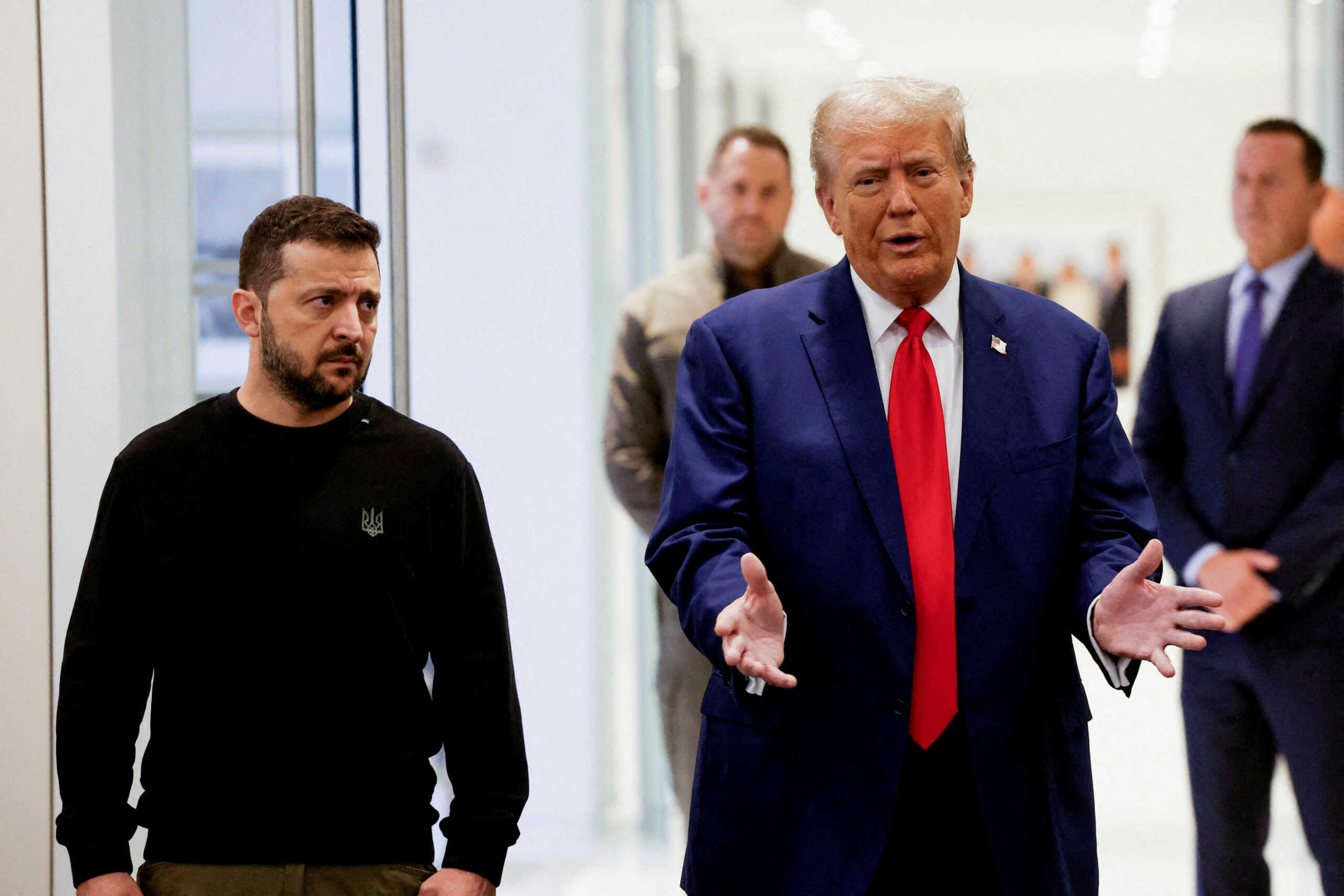 FILE PHOTO: Republican presidential nominee and former U.S. President Donald Trump and Ukraine's President Volodymyr Zelenskiy meet at Trump Tower in New York City, U.S., September 27, 2024.  REUTERS