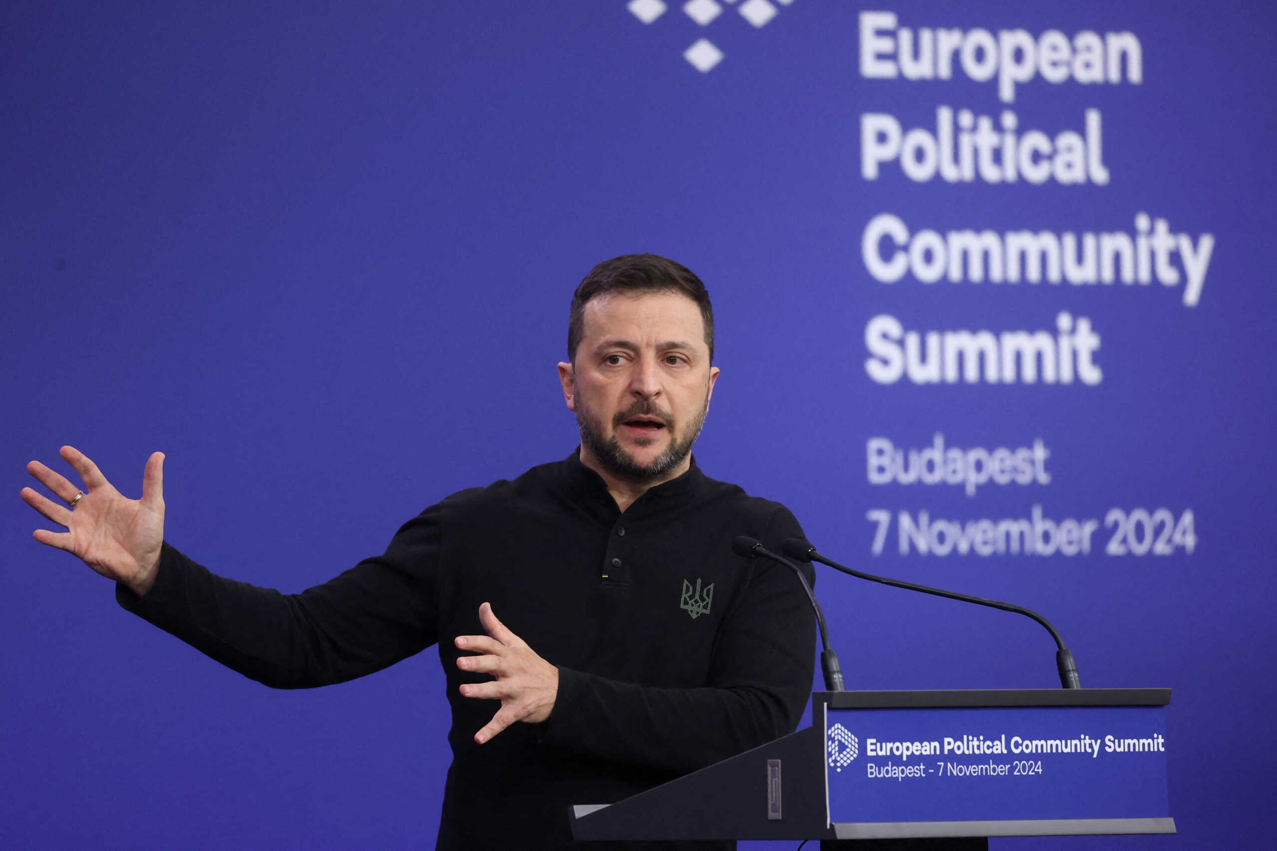 Ukraine's President Volodymyr Zelenskiy speaks at a press conference during the European Political Community Summit in Budapest, Hungary, November 7, 2024. REUTERS