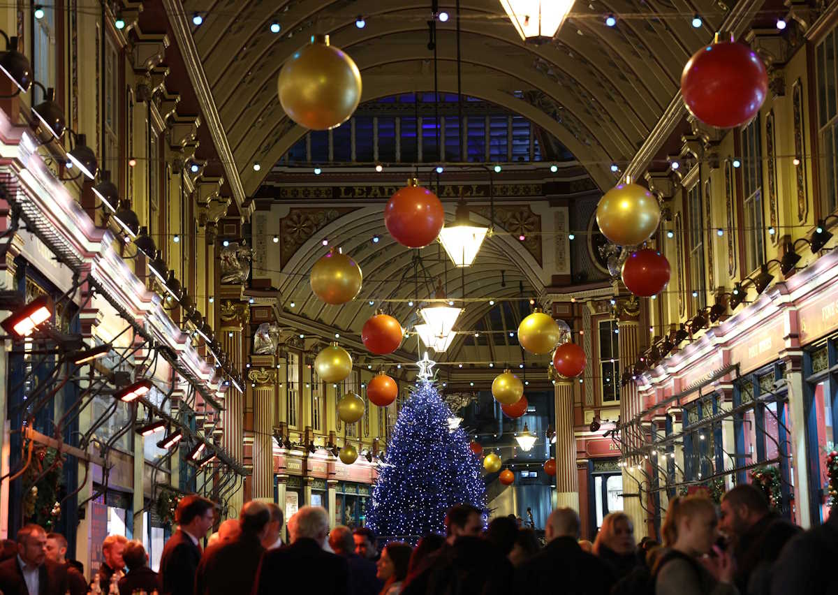 View of the Christmas tree during the "lights switch on" event at Leadenhall Market, in London, Britain November 14, 2024. REUTERS