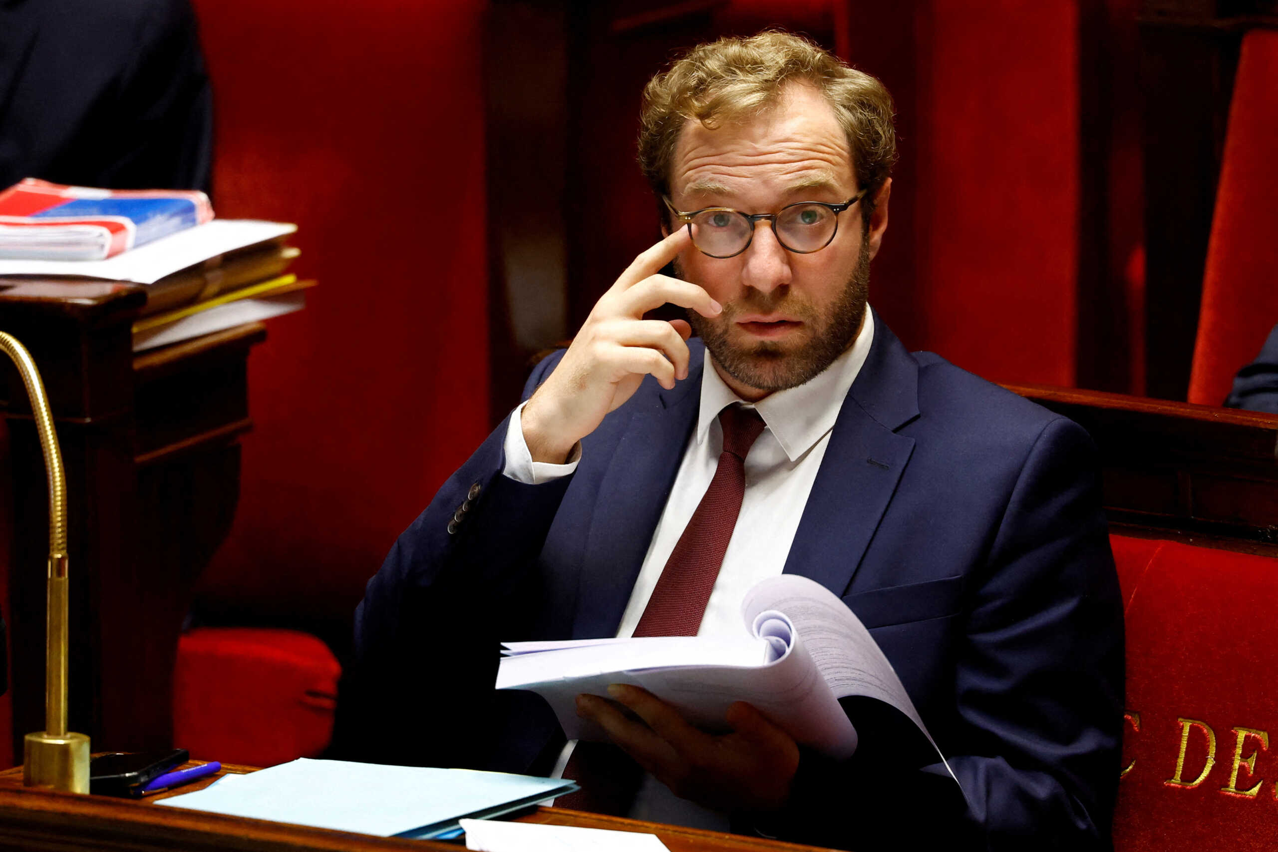 FILE PHOTO: French Economy, Finance and Industry Minister Antoine Armand attends a debate session on the first part of the 2025 budget bill (PLF) at the National Assembly in Paris, France, October 22, 2024. REUTERS