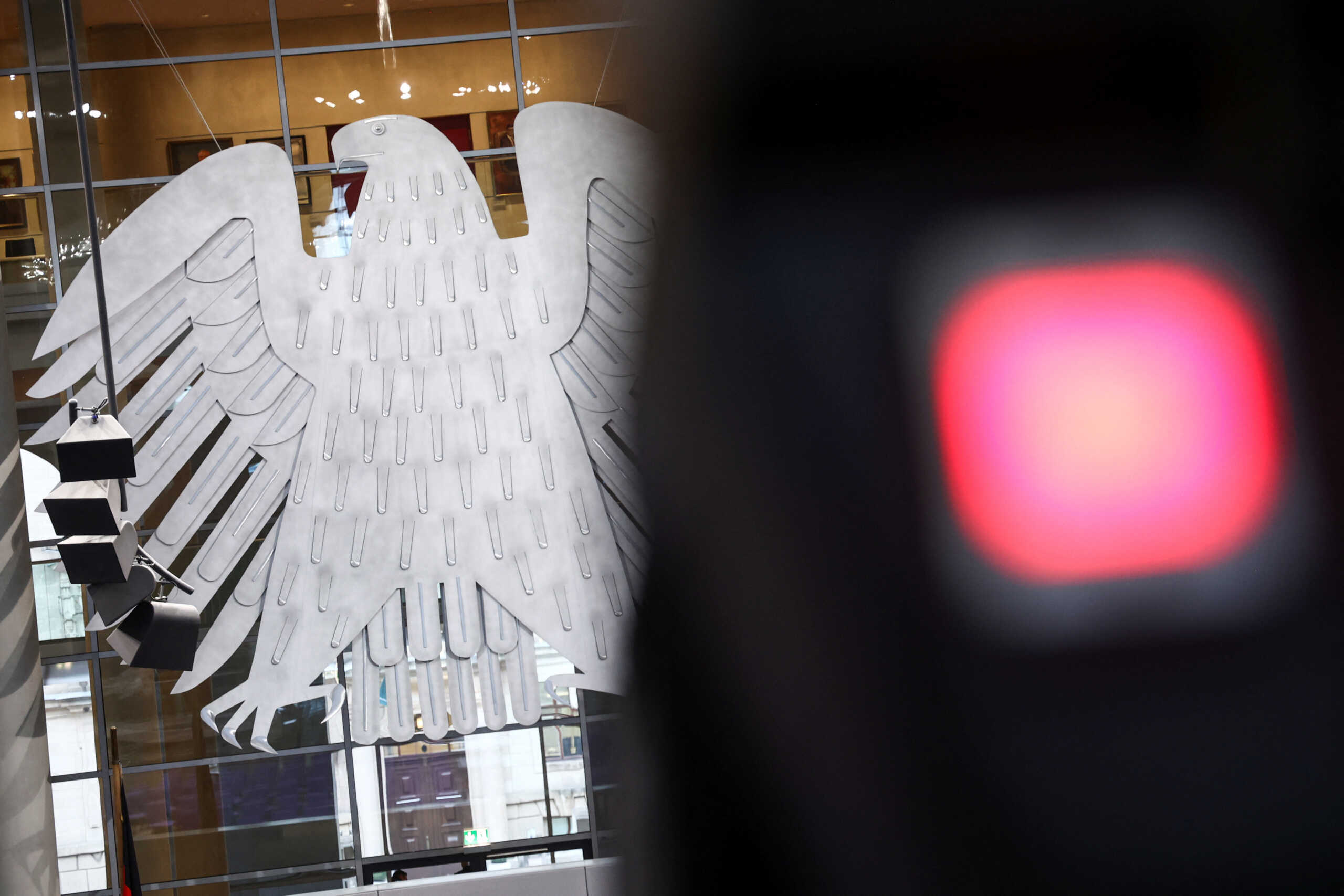 A view shows the Bundestag eagle, on the day of a session of Germany's lower house of parliament, the Bundestag, in Berlin, Germany, December 5, 2024. REUTERS
