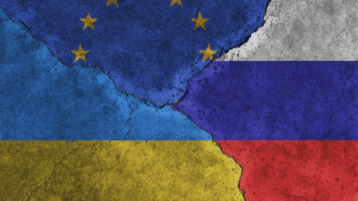Ukraine vs EU vs Russia national flags