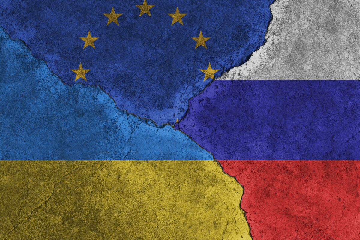 Ukraine vs EU vs Russia national flags