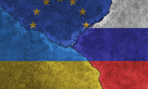 Ukraine vs EU vs Russia national flags