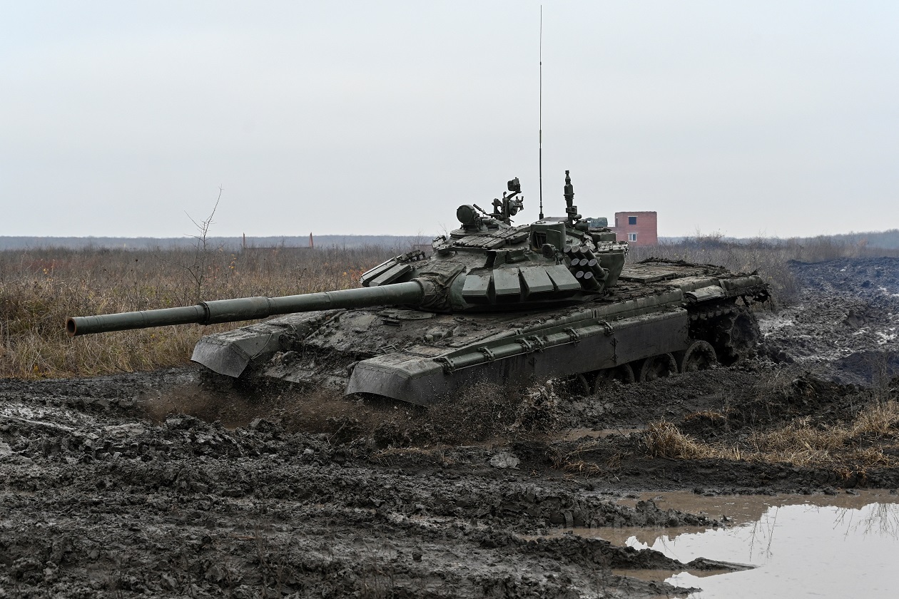 Russia's T-72 tank drives during military drills held at a firing range amid Russia-Ukraine conflict, in the southern Krasnodar region, Russia, December 2, 2024. REUTERS