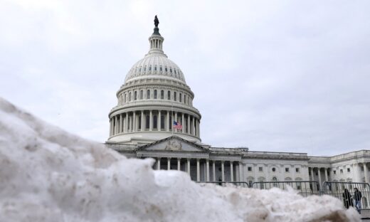 Pile of snow lies near the U.S. Capitol after it was announced U.S. President-elect Donald Trump's inauguration is being moved indoors due to dangerously cold temperatures expected on Monday, in Washington, U.S., January 17, 2025. REUTERS