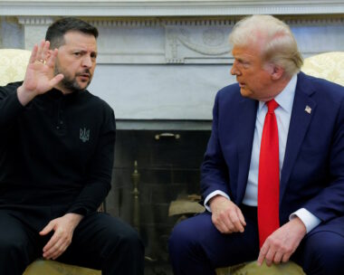 U.S. President Donald Trump meets with Ukrainian President Volodymyr Zelenskiy at the White House in Washington, D.C., U.S., February 28, 2025. REUTERS