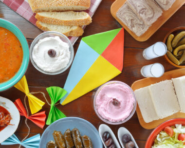 Concept for Clean Monday with fasting food and a kite