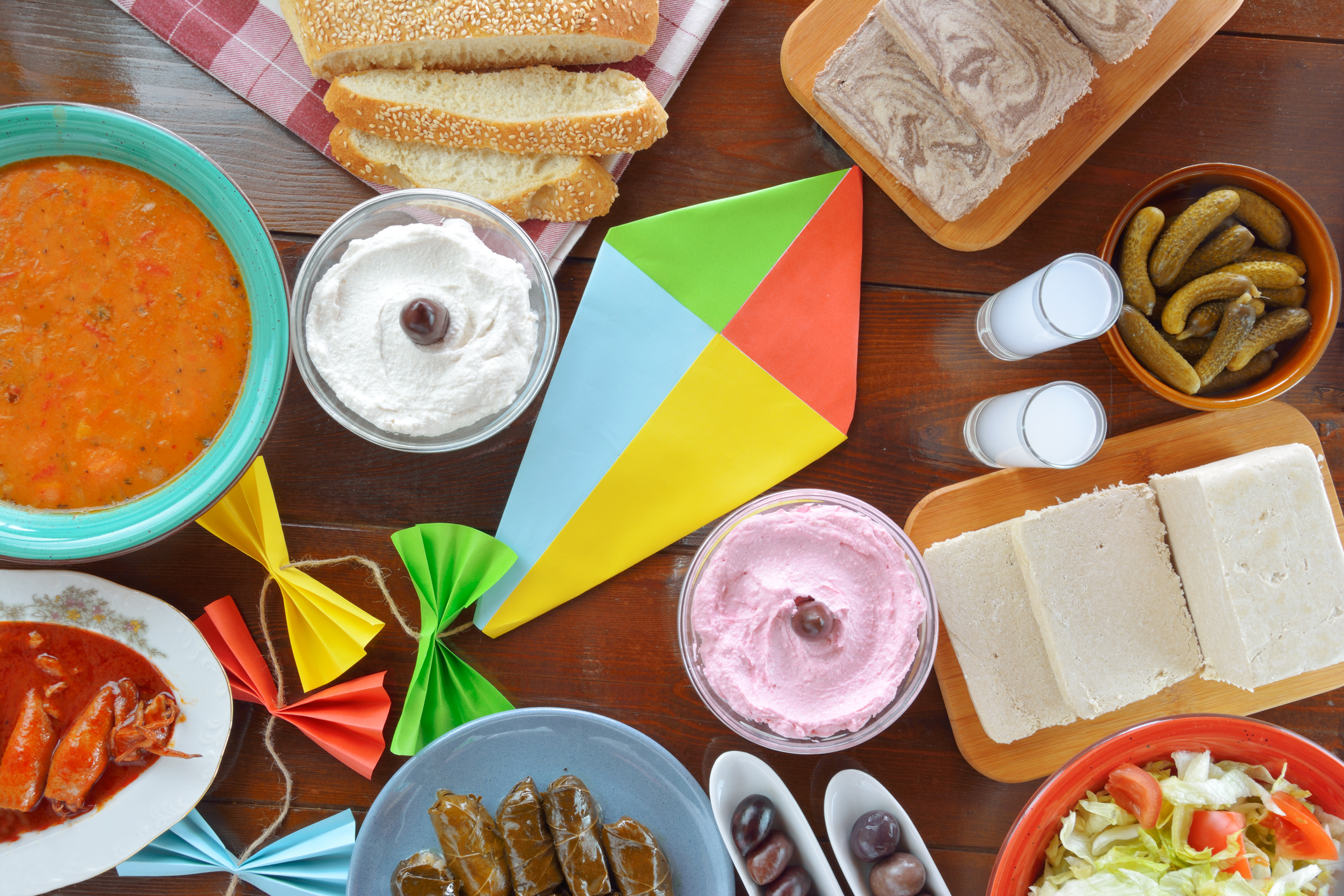 Concept for Clean Monday with fasting food and a kite