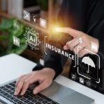 Businessman using laptop with AI tech