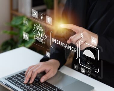 Businessman using laptop with AI tech