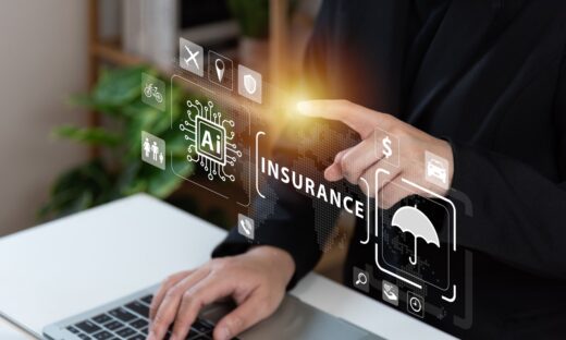 Businessman using laptop with AI tech