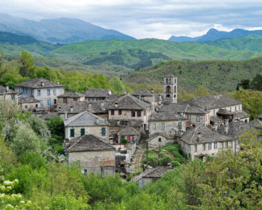 View of the traditional village of Dilofo in Zagori of Epirus, Greece in Spring