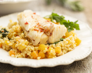 Pumpkin risotto with cod