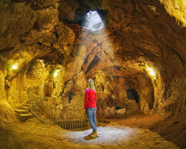 Derinkuyu cave underground city, Cappadocia , Turkey .Travel background