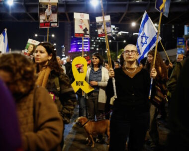 Family and supporters of hostages protest to mark the 500 days since October 7, 2023 when Hamas attacked Israel and took hostages, in Tel Aviv, Israel, February 17, 2025.