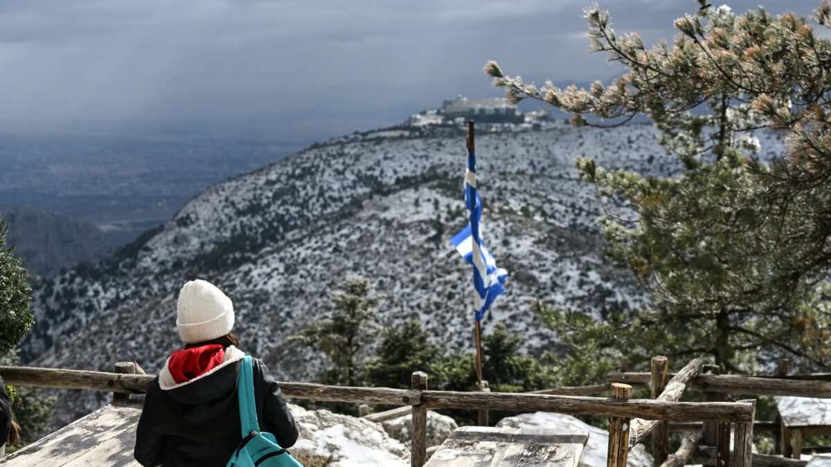 Στιγμιότυπο από την χιονισμένη Πάρνηθα, Δευτέρα 22 Ιανουαρίου 2024. 
(ΜΙΧΑΛΗΣ ΚΑΡΑΓΙΑΝΝΗΣ