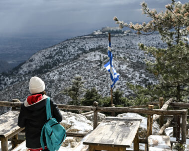 Στιγμιότυπο από την χιονισμένη Πάρνηθα, Δευτέρα 22 Ιανουαρίου 2024. 
(ΜΙΧΑΛΗΣ ΚΑΡΑΓΙΑΝΝΗΣ