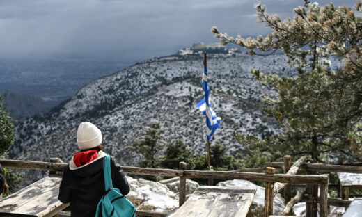 Στιγμιότυπο από την χιονισμένη Πάρνηθα, Δευτέρα 22 Ιανουαρίου 2024. 
(ΜΙΧΑΛΗΣ ΚΑΡΑΓΙΑΝΝΗΣ
