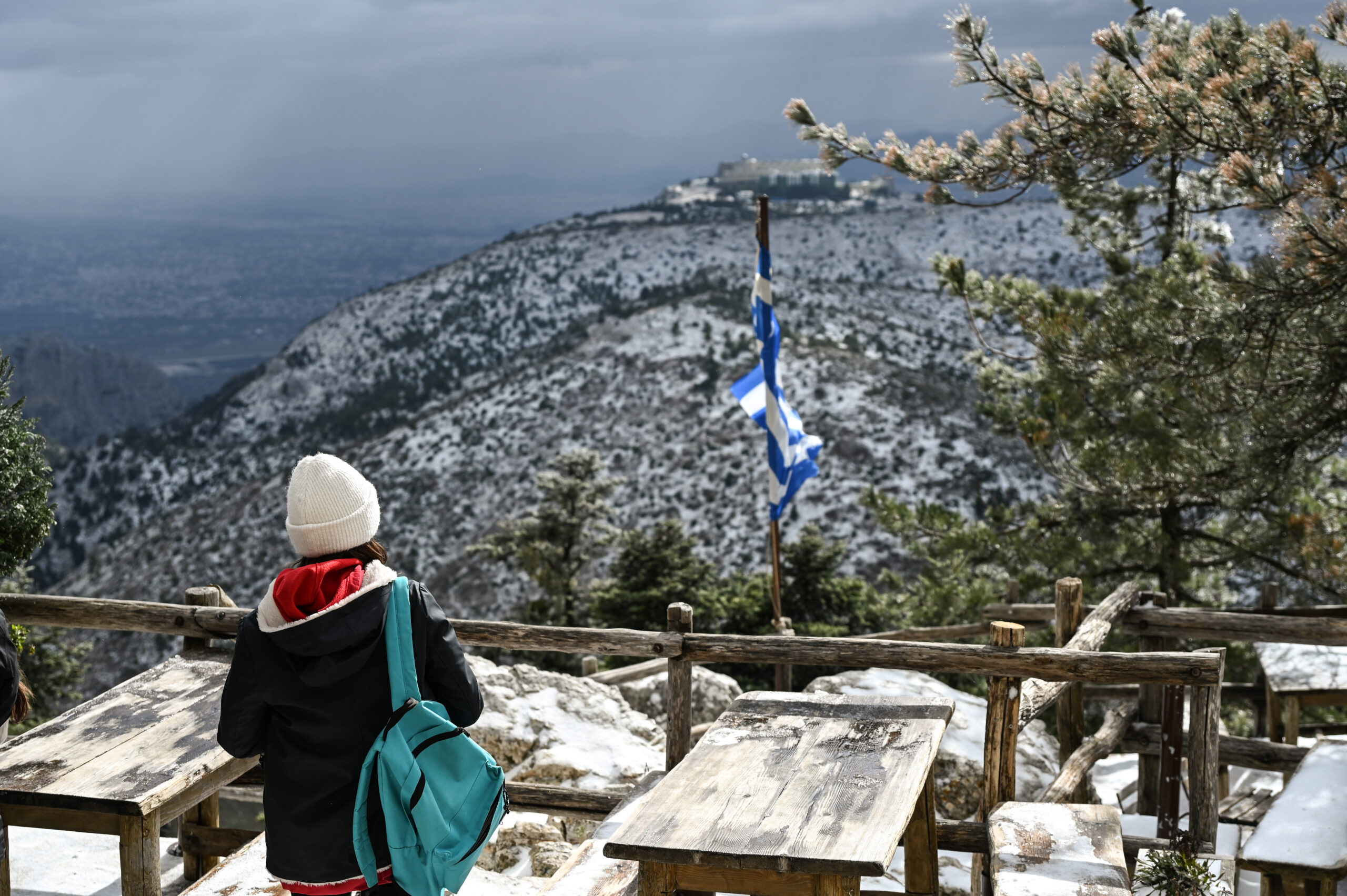 Στιγμιότυπο από την χιονισμένη Πάρνηθα, Δευτέρα 22 Ιανουαρίου 2024. 
(ΜΙΧΑΛΗΣ ΚΑΡΑΓΙΑΝΝΗΣ