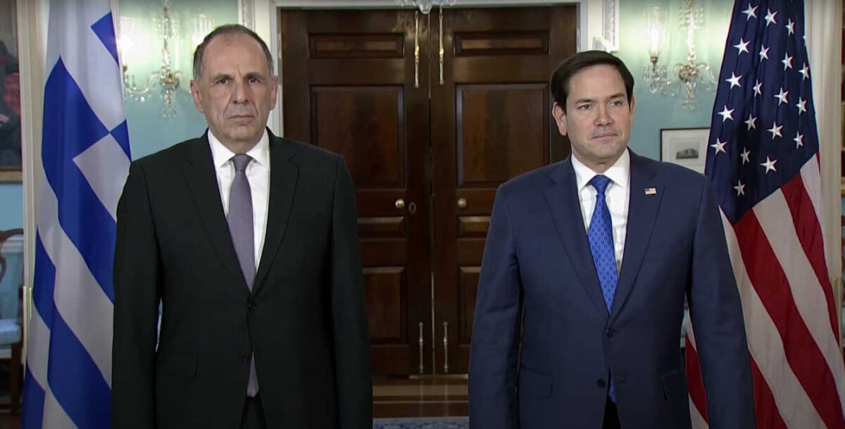 Ο Έλληνας Υπουργός Εξωτερικών, Γιώργος Γεραπετρίτης και ο Αμερικανός ομόλογός του, Μάρκο Ρούμπιο στην Ουάσινγκτον