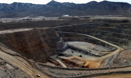 A view of the MP Materials rare earth open-pit mine in Mountain Pass