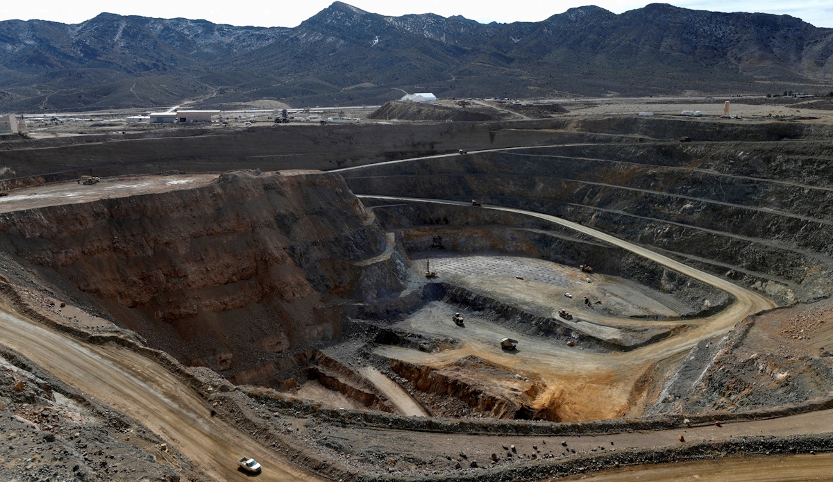 A view of the MP Materials rare earth open-pit mine in Mountain Pass