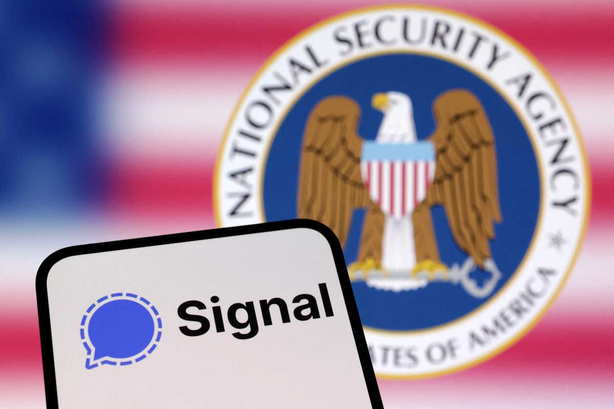 Η εφαρμογή Signal και τα λογότυπα της Υπηρεσίας Εθνικής Ασφάλειας των Ηνωμένων Πολιτειών