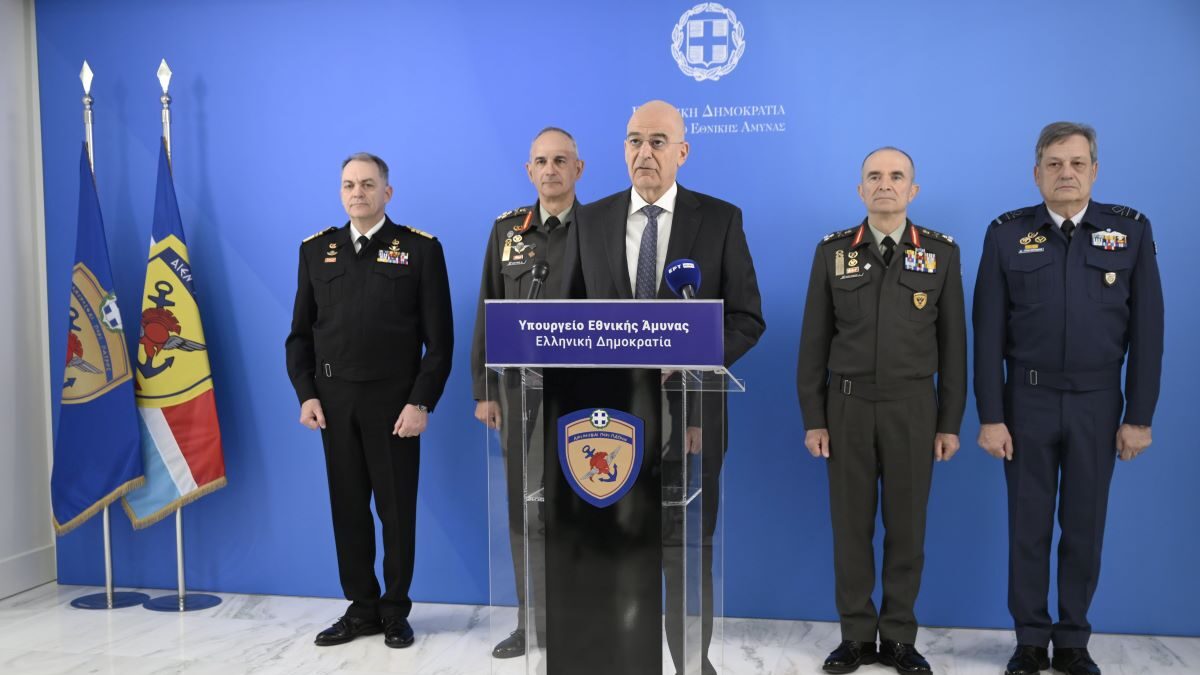 Ο υπουργός Εθνικής Άμυνας Νίκος Δένδιας στην παρουσία του νέου μισθολογίου στις Ένοπλες Δυνάμεις