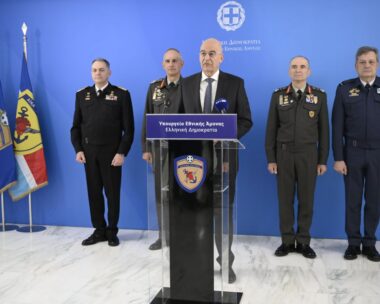 Ο υπουργός Εθνικής Άμυνας Νίκος Δένδιας στην παρουσία του νέου μισθολογίου στις Ένοπλες Δυνάμεις