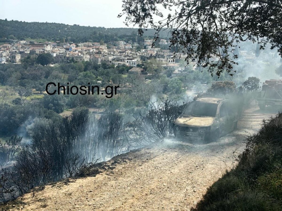 Καμμένο αυτοκίνητο από τη φωτιά στη Χίο