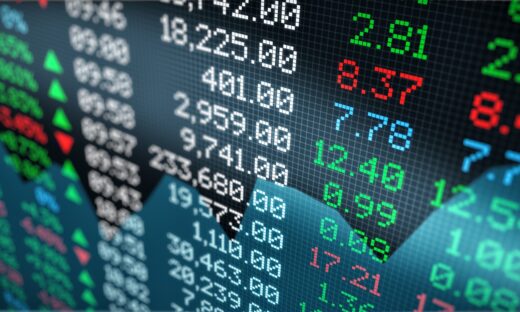 close-up view of a stock market data board