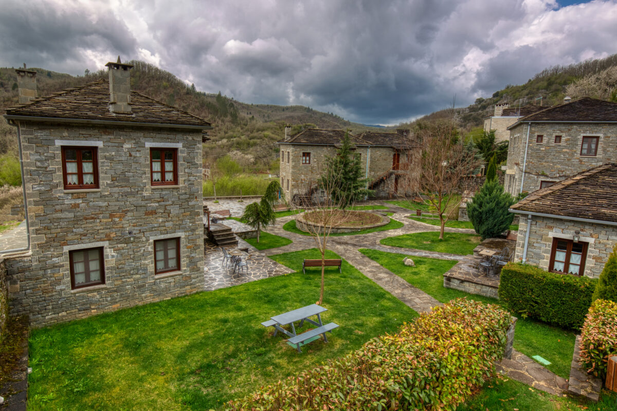 Panoramic view of old traditional Greek village of Kipoi, Zagorochoria, Epirus, Greece