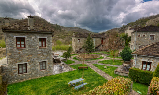 Panoramic view of old traditional Greek village of Kipoi, Zagorochoria, Epirus, Greece