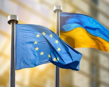 Flags of European Union and Ukraine