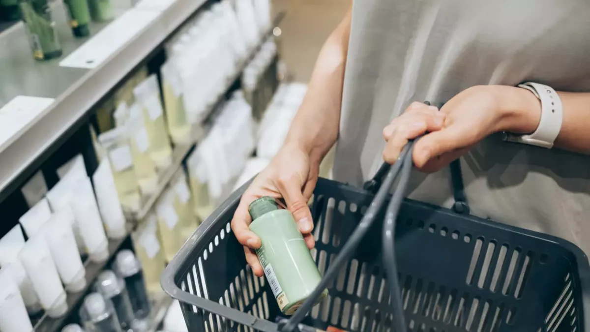A woman shopping with a basket