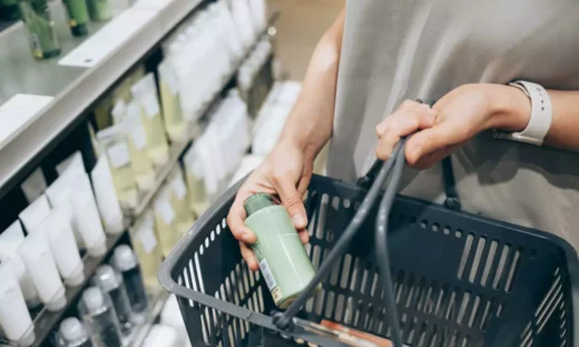 A woman shopping with a basket